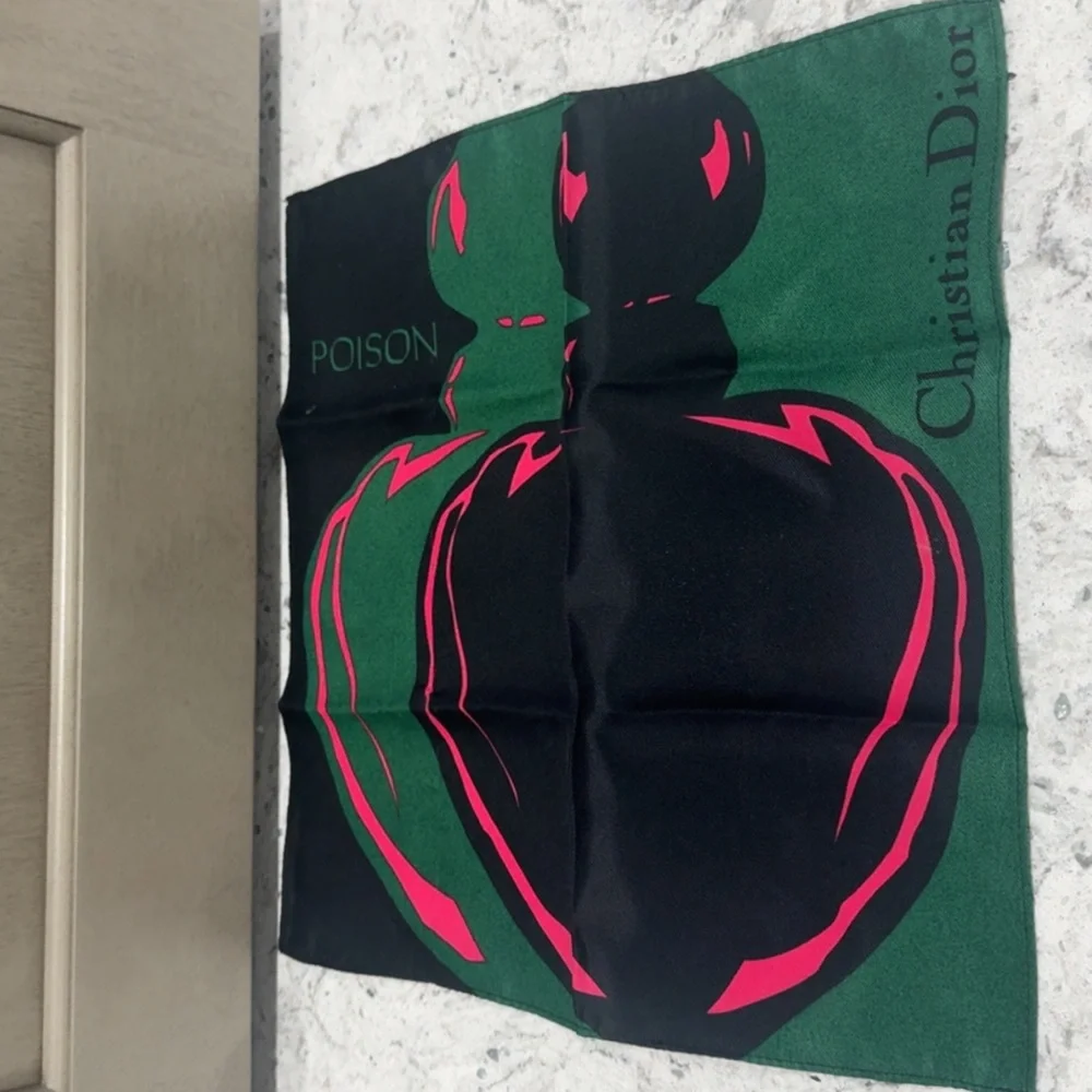 Christian Dior Vintage 1990s Poison Petite Silk Scarf Green Pink AUTHENTIC
